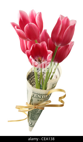 Sack from one hundred dollars with flowers Stock Photo