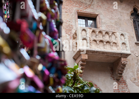 Love padlocks in the courtyard below Romeo & Juliet's balcony. Verona, Italy. Stock Photo
