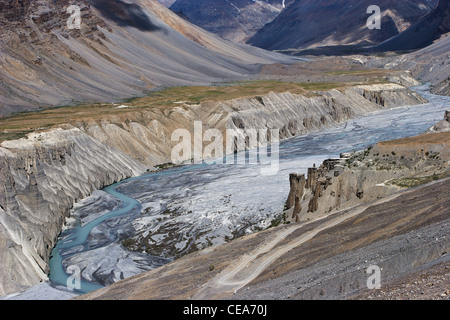 A deep canyon of the Spiti river in the state of Himachal Pradesh, India Stock Photo