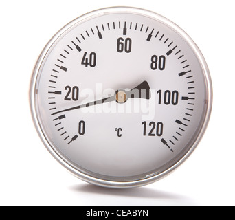 The round thermometer isolated on a white background Stock Photo