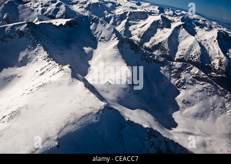winter scenery, aerial view of Mussala circus and peak, Rila mountain,  Balkans, Bulgaria Stock Photo
