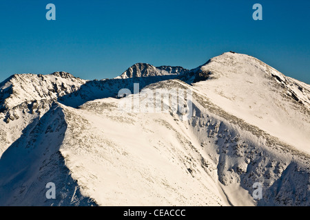 Aerial view of Mussala circus, Peak Mussala and Meteo station in the right side, The highest point in Balkan Peninsula, Rila mountain Stock Photo