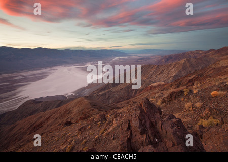 Sunset over Badwater Salt Flats as seen from Dante's View in Death Valley National Park, California, USA Stock Photo