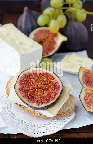 Open sandwich (figs, cheese, bread) Stock Photo