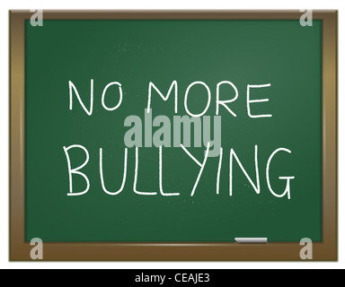 Illustration depicting a green chalk board with the words 'no more bullying' written on it in white chalk. Stock Photo