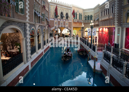 Gondola on the Grand Canal in the shopping mall part of  the Venetian Casino and Hotel Complex, Cotai Strip Macau SAR China Stock Photo