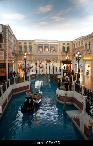 Gondola on the Grand Canal in the shopping mall part of  the Venetian Casino and Hotel Complex, Cotai Strip Macau SAR China Stock Photo