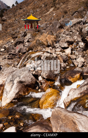 India, Arunachal Pradesh, colourful Buddhist pagoda beside road to Sela Pass Stock Photo