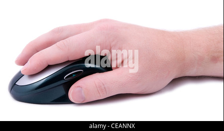 hand holding mouse Stock Photo