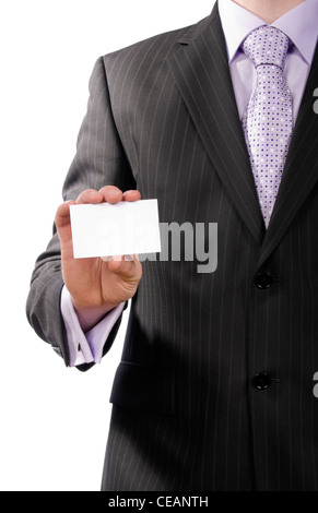 Business man holding blank card Stock Photo