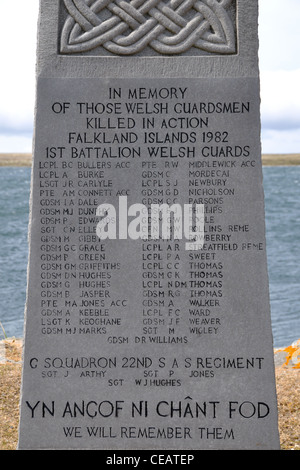 Welsh Guards memorial at Bluff Cove Falkland Islands. Stock Photo