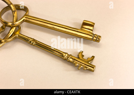 Two brass 'classic' keys Stock Photo