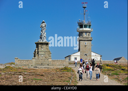 The statue Notre-Dame des naufragés and semaphore at the Pointe du Raz at Plogoff, Finistère, Brittany, France Stock Photo