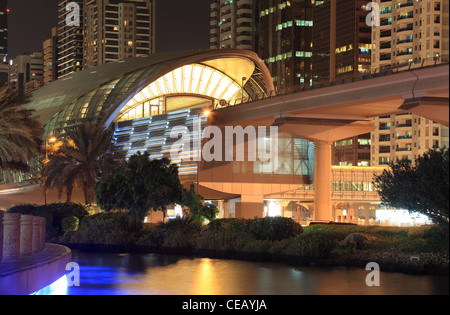 Metro station in Dubai downtown at night Stock Photo