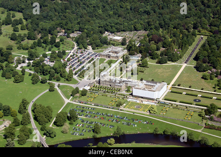Aerial image of Chatsworth House, Derbyshire during major renovation work in 2011 Stock Photo
