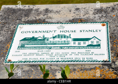 Plaque showing details of Government House Stanley Falkland Islands Stock Photo