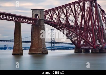 Forth Rail Bridge, Edinburgh, Scotland with the Forth Road Bridge in the distance as seen from South Queensferry