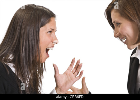 Close-up image of two women having a contradictory discussion. Stock Photo