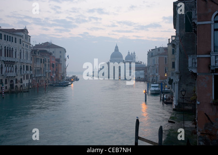 Venice, Veneto, Italy. View along the Grand Canal from the Ponte dell'Accademia, dawn. Stock Photo