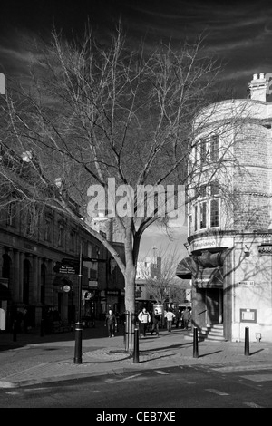 View of the junction between High Street and Market Street in Kettering Town Centre, Northamptonshire Stock Photo