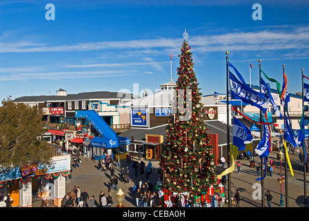 Christmas tree and  holiday decor at Pier 39, San Francisco, California Stock Photo