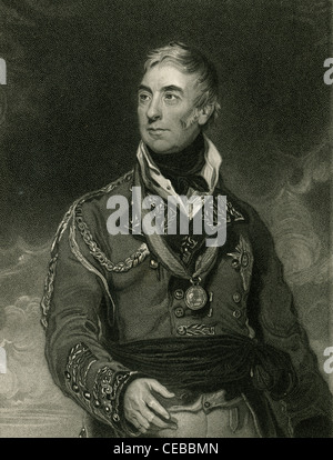 1830 engraving of Thomas Graham, 1st Baron Lynedoch. Stock Photo