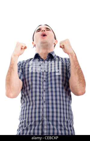 Happy excited successful man, isolated on white background. Stock Photo