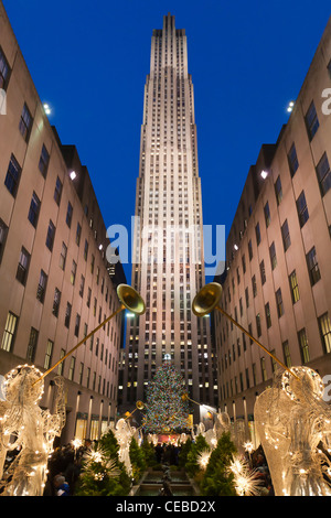 The Rockefeller Center Christmas Tree and angels. Stock Photo