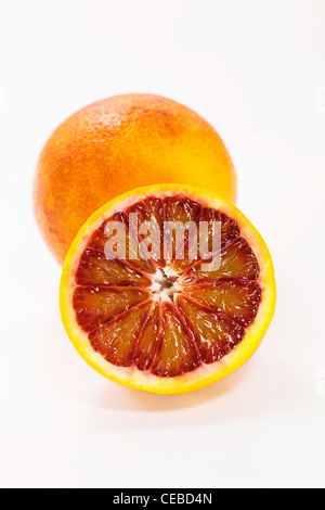 Citrus x sinenesis. Blood Oranges on a white background. Stock Photo