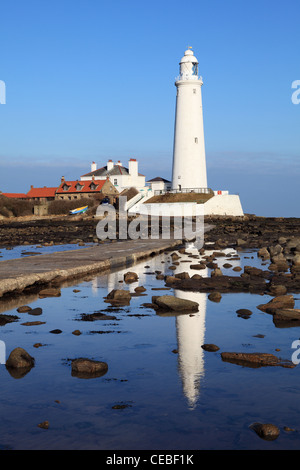Lighthouse on St Mary's Island Whitley Bay north East England UK Stock Photo