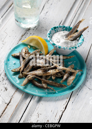 Deep fried seasoned whitebait Stock Photo