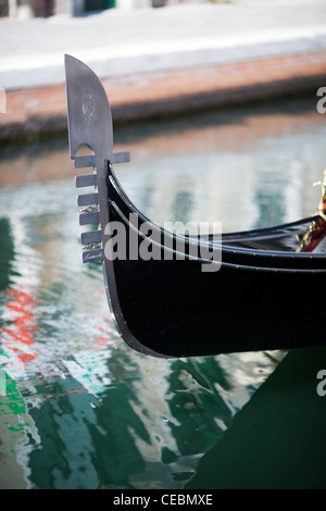 Detail of a gondola 'ferro di prua' or prow iron, Venice, Italy Stock Photo