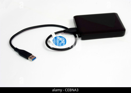An External removable hard disk drive in white background Stock Photo