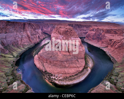 Sunset at Horeshoe Bend on the Colorado River. Arizona Stock Photo
