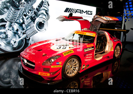 Mercedes Benz SLS AMG GT3 racing car Showroom Champs Elysees Paris Stock Photo