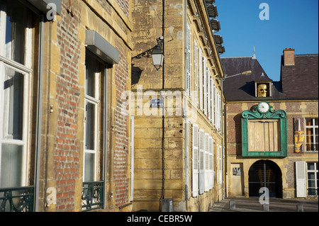 Giant screen of the marionette house and old façades of sandstone and red brick at Charleville-Mezieres in Champagne-Ardenne Stock Photo