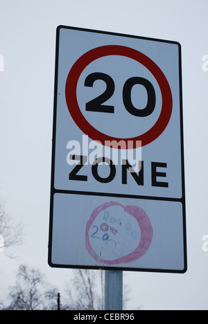 20 mile per hour mph sign in the street Stock Photo