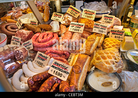 France Paris butcher delicatessen Traiteur Monge rue Mouffetard domestic caterer Stock Photo