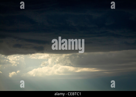 Closeup of dramatic the storm sky and skies looming clouds.Full frame shot  of clouds cloudscape from below sky looming storm nobody none  hi-res Stock Photo
