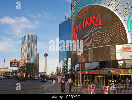 The Riviera Hotel and Casino, Stratosphere, and Circus Circus, on the North section of the Las Vegas Strip Stock Photo