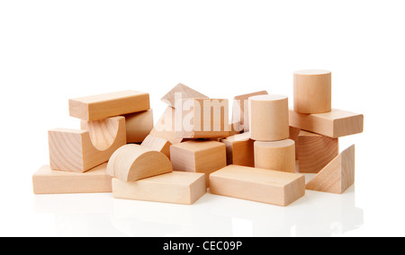 Wooden building blocks isolated on white background Stock Photo