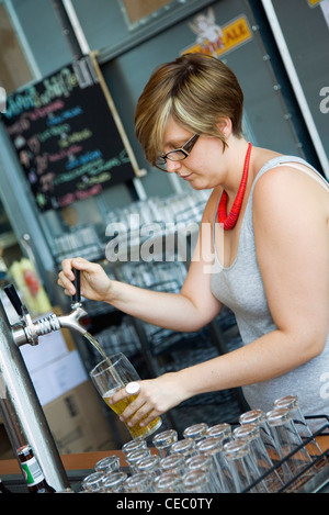 Pouring beers at the Little Creatures Brewery.  Fremantle, Western Australia, AUSTRALIA Stock Photo