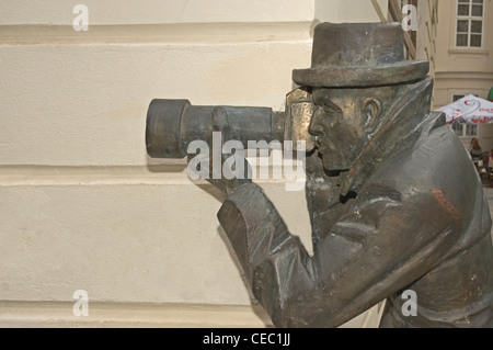 EUROPE, SLOVAKIA, Bratislava, street art, Paparazzi statue - Laurinska St. - sculptor Radko Macuha Stock Photo