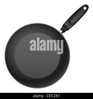 Black Teflon coated shallow frying pan. Illustration on white background Stock Photo