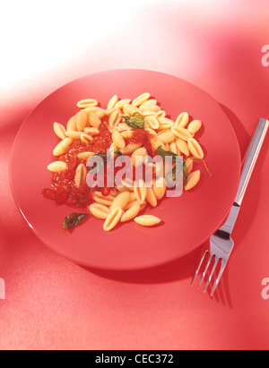 Sardinian pasta - gnocchi with raw tomato sauce (Gnocchetti sardi con salsa di pomodoro crudo) Stock Photo