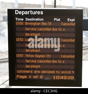 A derailed freight train blocks the West Coast Main Line near Bletchley causing widespread travel disruption Stock Photo