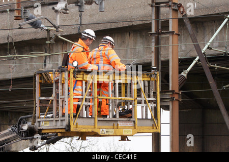 A derailed freight train blocks the West Coast Main Line near Bletchley causing widespread travel disruption Stock Photo