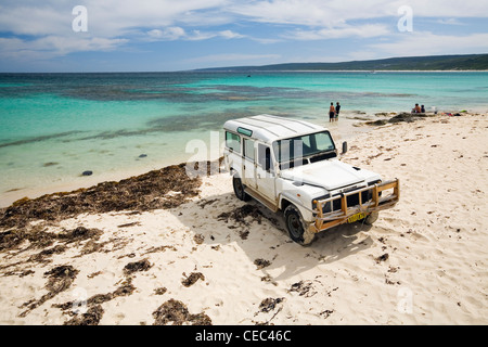 A four wheel drive vehicle on the sands of Hamelin Bay, Leeuwin-Naturaliste National Park, Western Australia, AUSTRALIA Stock Photo