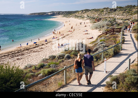 Couple walking along pathway at Prevelly Park Beach.  Margaret River, Western Australia, AUSTRALIA Stock Photo