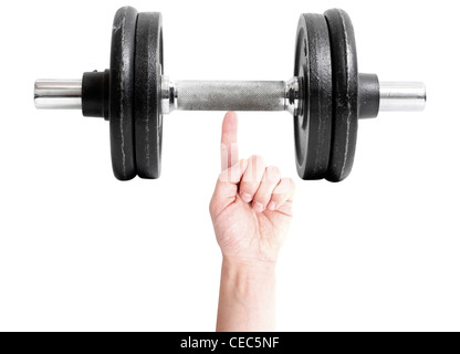 A strong man lifting weights with a finger Stock Photo